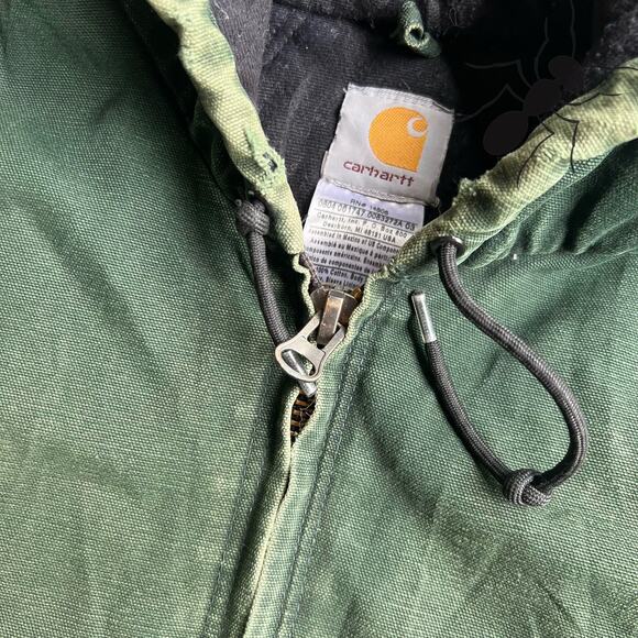 Vintage Y2K Carhartt faded J130 SPC green hooded work wear jacket - Picture 4 of 16